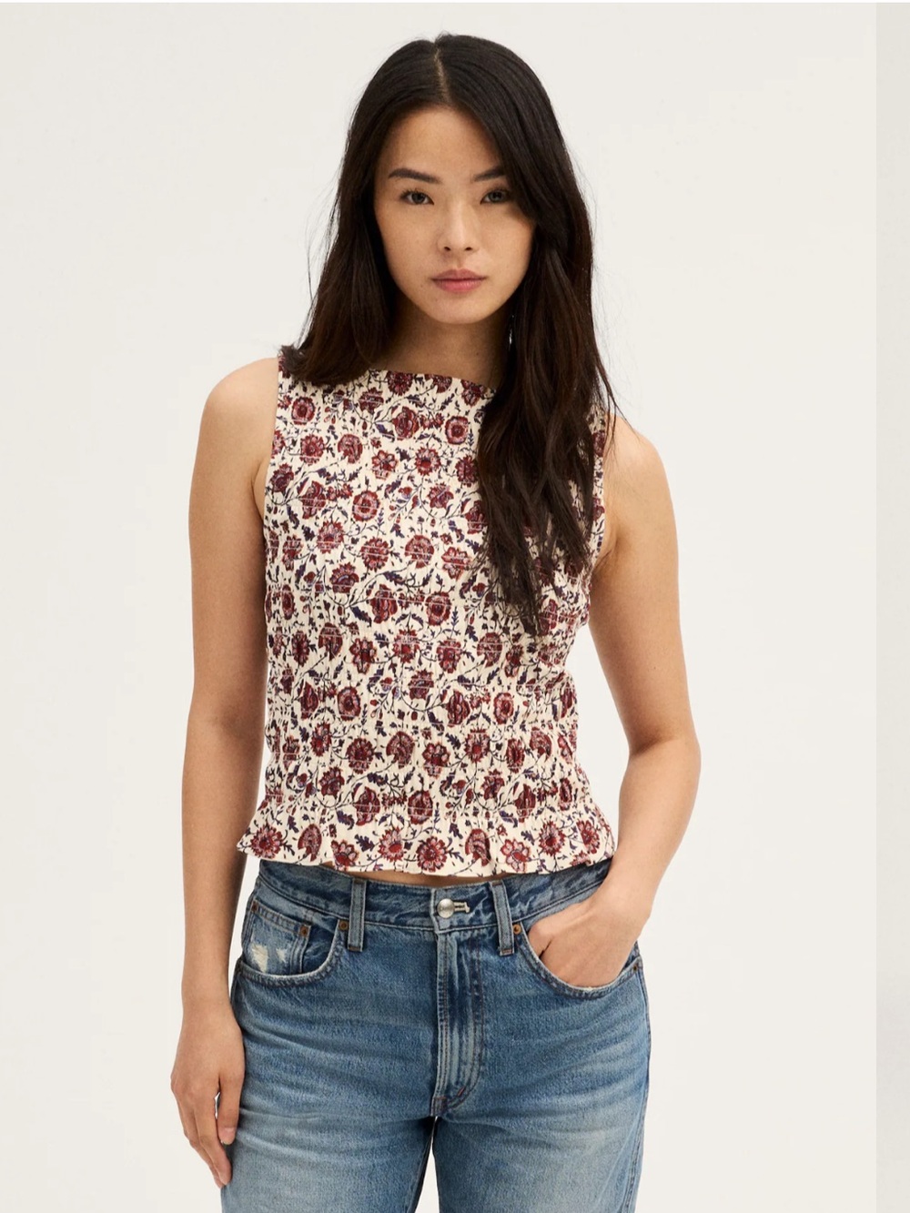 Madewell Smocked Boatneck Sleeveless Top